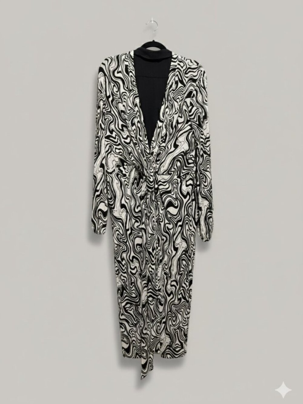 Abstract Crinkle Long Duster Jacket Ivory & Black 3X - Picture 4 of 9